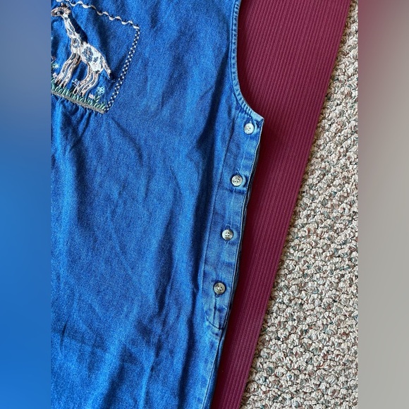 New Direction Denim Dress Womans Petite Medium Giraffe Embroidery Maxi 90s Y2K - Picture 4 of 8